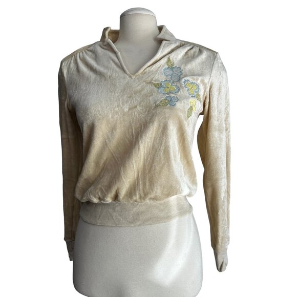 Sultra Vintage 70's Terry Cloth Velour Collared Blouse Long Sleeve Sz Large Yell - Picture 9 of 12